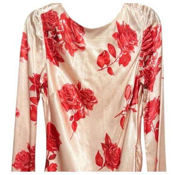 NWT Meshki Davina Satin Long Sleeve Backless Floral Red Mini Dress Womens Large - Picture 4 of 13